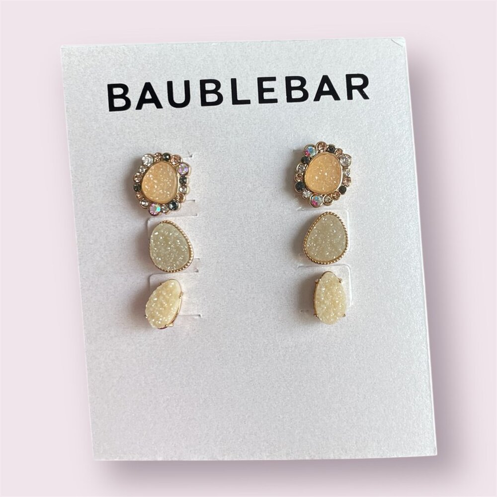 BaubleBar Oval Druzy Stud Earrings 3-Set Sparkle Glimmer PE Triple